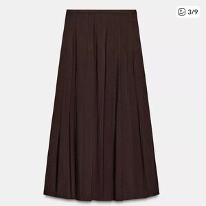 Zara Brown Pleated Maxi Skirt